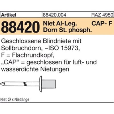 Blindniete ART 88420 CAP - Alu/St. 4 x 12,5 S