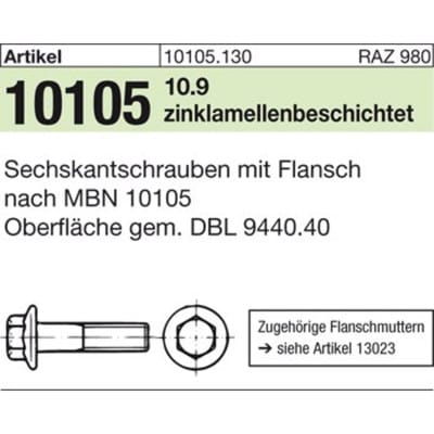 Sechskant-Flanschschraube MBN 10105 10.9 M14 x 1,5 x 90 flZnnc-L flZn S