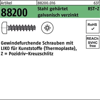 Schrauben ART 88200 RST mit LIKO & Pozidriv Z 5 x 16 -Z Stahl