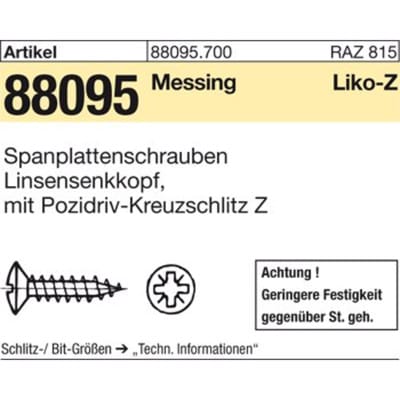 Spanplattenschrauben ART 88095 4 x 40 -Z Messing, Linsensenkkopf Ms S