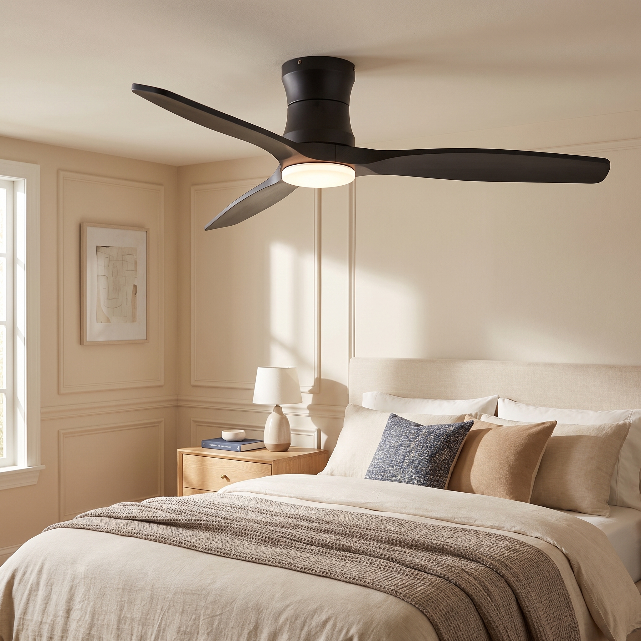 Deckenventilator Mit Beleuchtung 132cm Leiser Dc-motor Fernbedienung Dimmbare Led Metall Und Massivholz Modern Mattschwarz