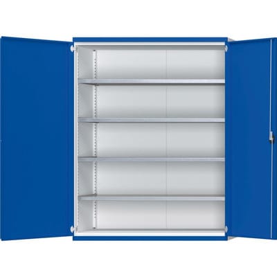 Schwerlastschrank B1485xT630xH1950mm, RAL7035/5010, 4 Fachböden