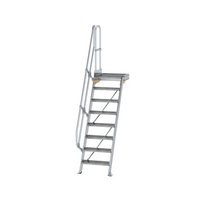 Alutreppe 8 Stufen, 60°, Breite 600mm, einseitiger Handlauf, Stufentiefe 200mm