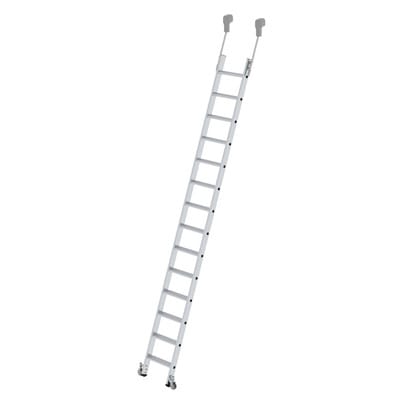Regalleiter, 14 Stufen, fahrbarer Leiterkopf, senkr. Einhängehöhe 3.800mm