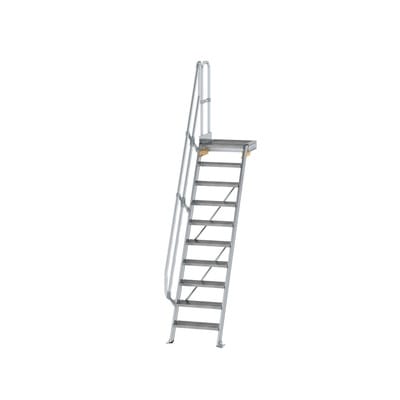 Alutreppe 10 Stufen, 60°, Breite 600mm, einseitiger Handlauf, Stufentiefe 200mm