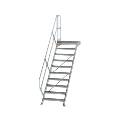 Alutreppe 10 Stufen, 45°, Breite 800mm, einseitiger Handlauf, Stufentiefe 240mm