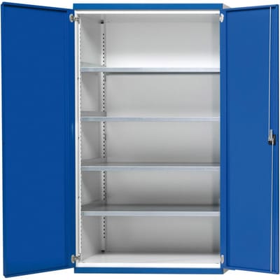 Schwerlastschrank B1085xT630xH1950mm, RAL7035/5010, 4 Fachböden