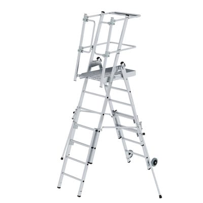 Podestleiter 5+2 Spr., höhenverstellbar, Aluminium
