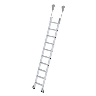 Regalleiter, 10 Stufen, fahrbarer Leiterkopf, senkr. Einhängehöhe 2.860mm