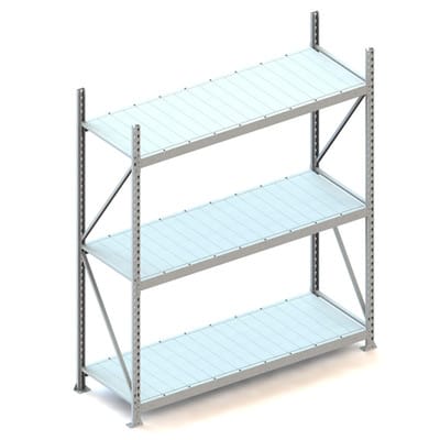 Weitspann-Grundregal 2200 x 1800 x 650 vzk mit 3 Stahlpaneelenböden MINI-RACK