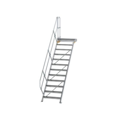 Alutreppe 12 Stufen, 45°, Breite 800mm, einseitiger Handlauf, Stufentiefe 240mm