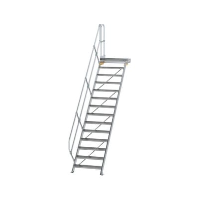 Alutreppe 14 Stufen, 45°, Breite 800mm, einseitiger Handlauf, Stufentiefe 240mm