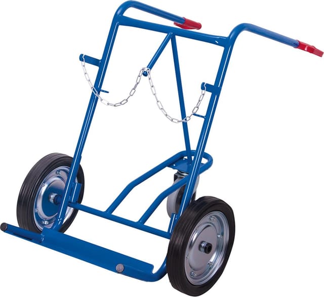 Stahlflaschenkarre 200 kg für 2x 40-50 l, Vollgummireifen, Stützrad