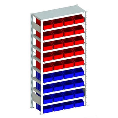 S3 CLIP 100 GR 2000 x 1000 x 400 vzk 9 Böden + 16 PLK 2 blau + 20 PLK 2 rot