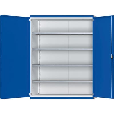 Schwerlastschrank B1485xT500xH1950mm, RAL7035/5010, 4 Fachböden
