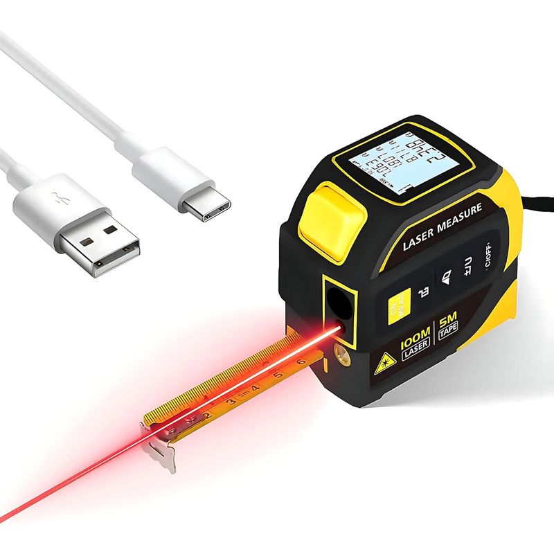 4-in-1-laser-entfernungsmesser, 100-m-laser, Elektronischer Zweiachsen-winkelmesser, Kreuzschlitzlaser, Hochauflösendes Lcd-display, Wiederaufladbar