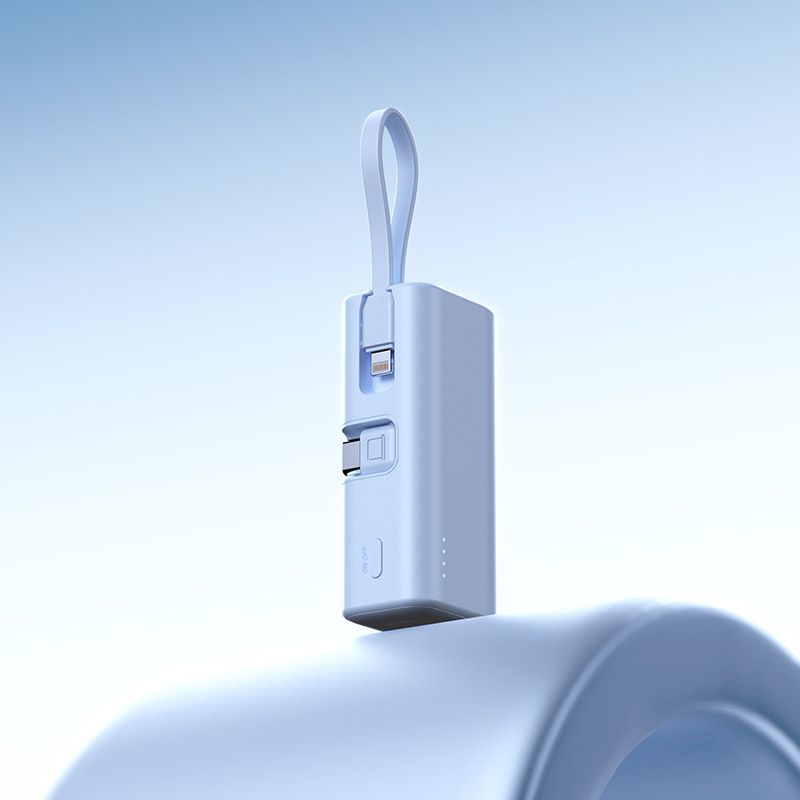 Pd22,5w Ultra-schnellladegerät, Integriertes Kabel, Mini-akku, Tragbare Kapsel, Mobile Stromversorgung, 5000mah (blau)