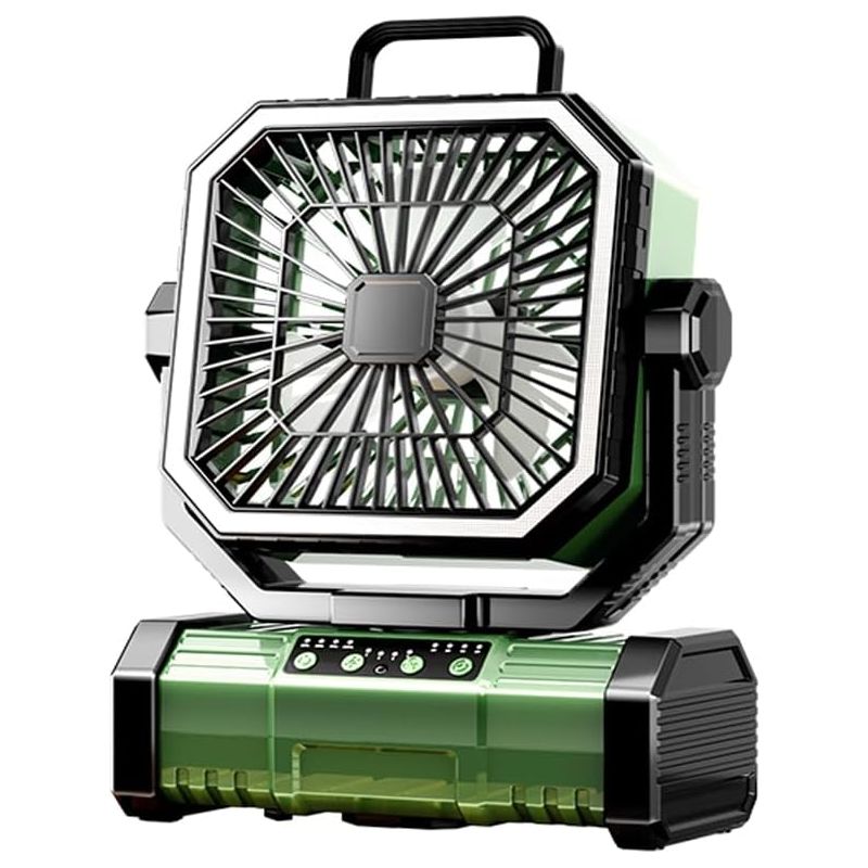 Tragbarer Campingventilator, Tischventilator Mit Led-licht, 4 Geschwindigkeitsstufen, Fernbedienung Und Haken, 270° Schwenkbarem Kopf, Usb-ladefunktion