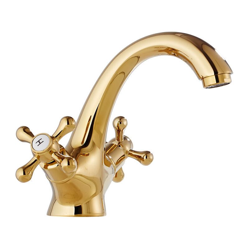 Klassische Integrierte Waschtischarmatur, Vintage-waschtischarmatur Mit Doppelkreuzgriff, Gold