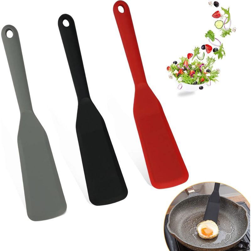 Set Mit 3 Mini-silikon-gebäckspateln Für Crêpes, Omeletts, Steaks, Sandwiches – Rot, Schwarz, Grau – 25 X 5 Cm