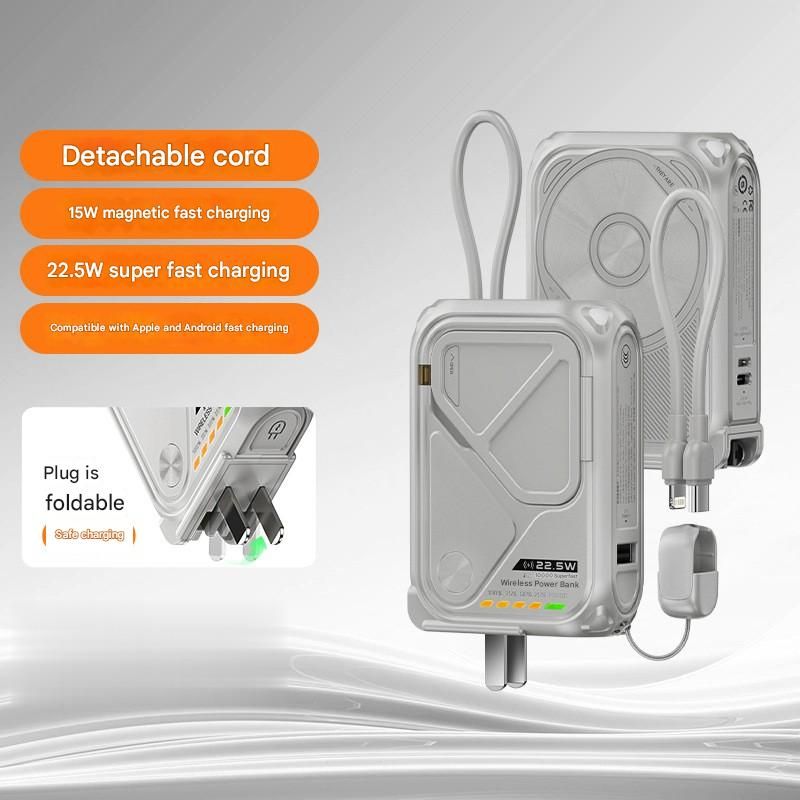 Magnetische Powerbank, Pd-ultraschnellladegerät, Multifunktionales Kabelloses Ladegerät, Netzladegerät (grau)
