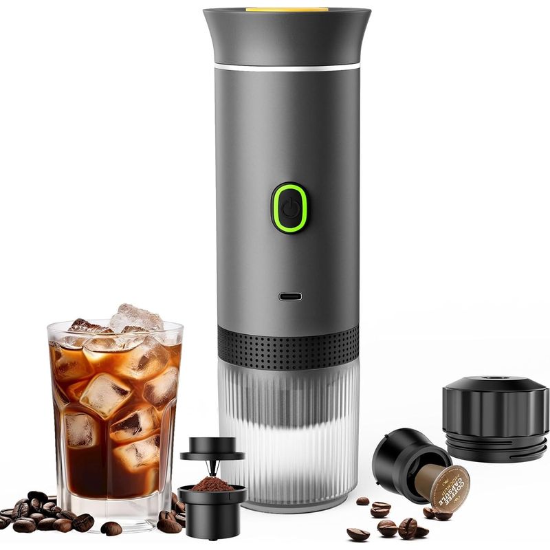 Tragbare Kaffeemaschine, Espressomaschine Für Camping, Reisekaffeemaschine Mit Usb-c-anschluss, Kleine 3-in-1-espressomaschine Mit Gemahlenem Kaffee Und Kapseln (ns Und Dg) Für Wohnmobil, Wandern, Bür
