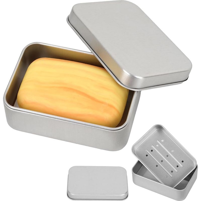 Reise-seifenbox Aus Aluminium (2er-set), Robust Und Wasserdicht, Mit Herausnehmbarem Abtropfgitter, Ideal Für Reisen Und Zuhause.