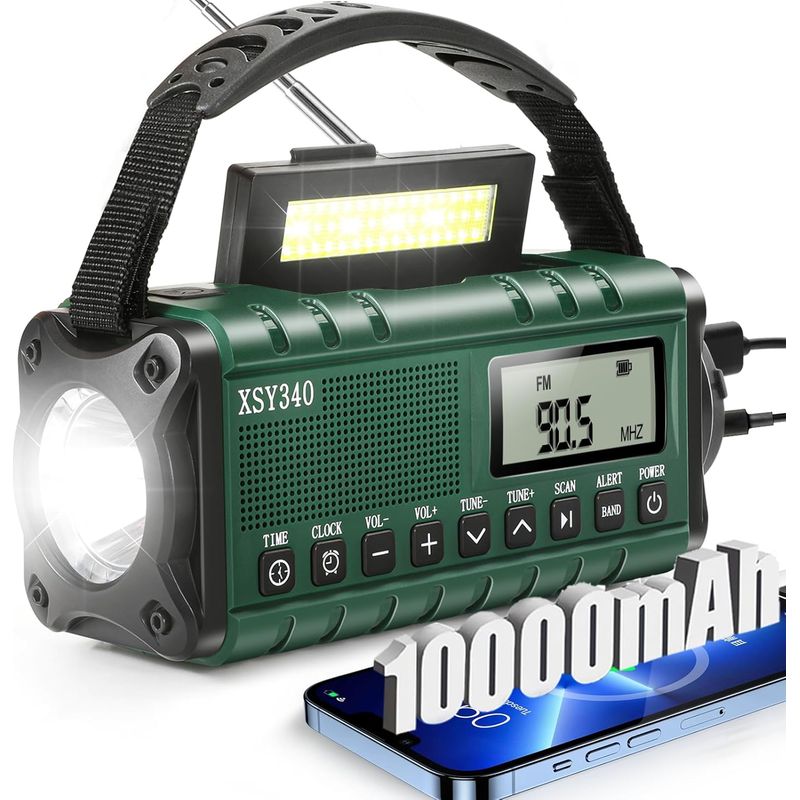 Ein Notfall-wetterwarnradio Mit Solar- Und Handkurbelstromerzeugung, Usb-ladefunktion Und Tragbarem Design.