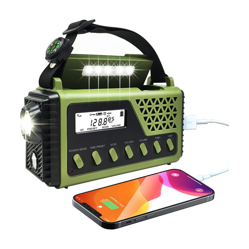 Tragbares Notfallradio Mit 10000mah-akku, Solarbetrieb, Handkurbel, Wetteralarm Und Taschenlampe.