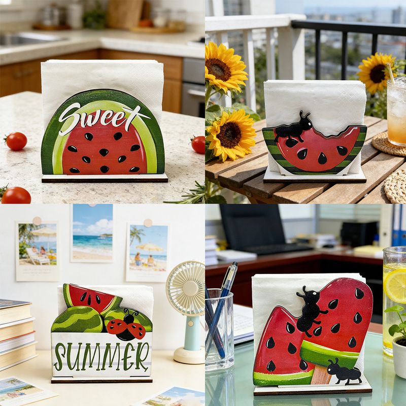 Ein Set Aus 4 Hölzernen Taschentuchspendern Mit Wassermelonenmuster, Geeignet Für Küchen, Esszimmer Und Schlafzimmer.