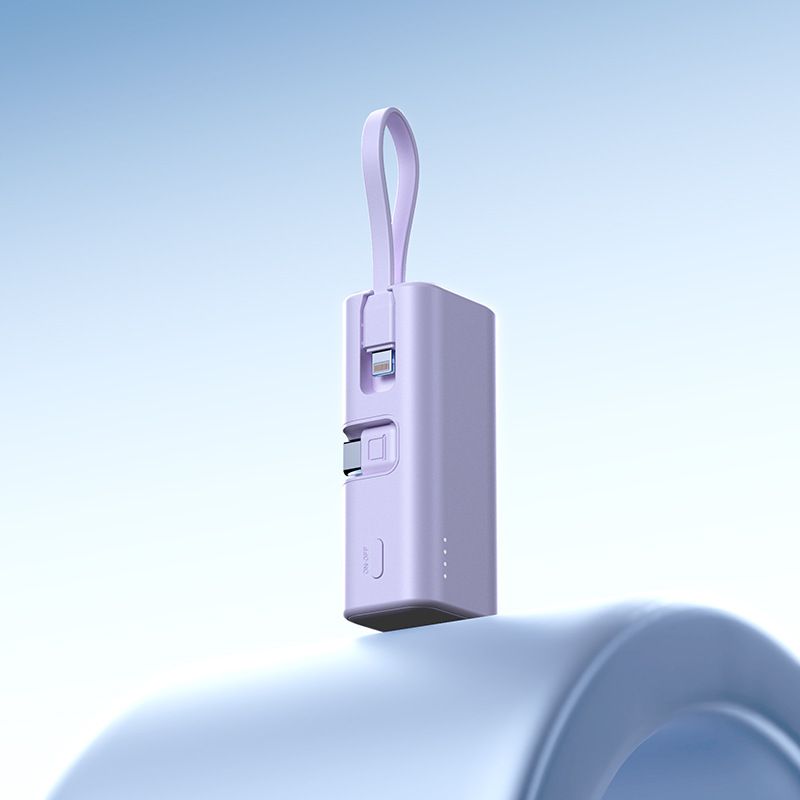 Pd22,5w Ultra-schnellladegerät, Integriertes Kabel, Mini-powerbank, Tragbare Kapsel, Mobile Stromversorgung, 5000mah (lila)
