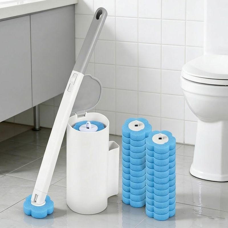 Wandmontiertes Wc-reinigungsset Mit 24 Nachfüllpackungen, Grau Und Weiß, Verlängerter Griff, 360° Drehbare Ersatzköpfe, Tiefenreinigung, Komfortabler Griff