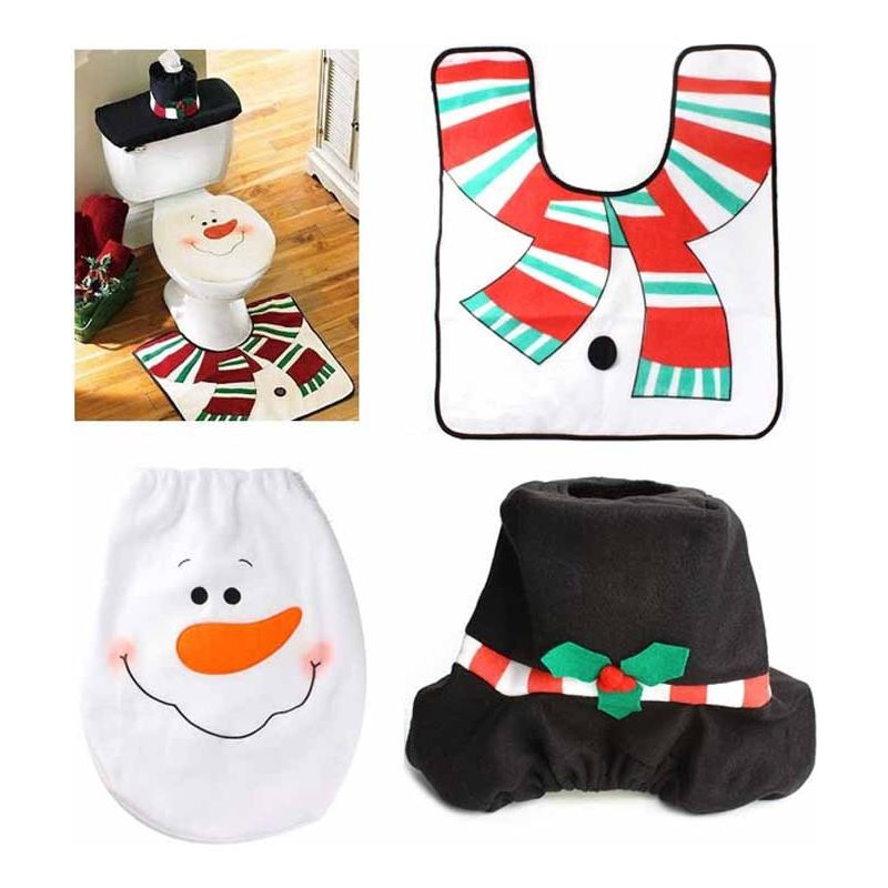 Originelles 3-teiliges Wc-sitzbezug-set Für Weihnachten, Mit Schneemann-motiv