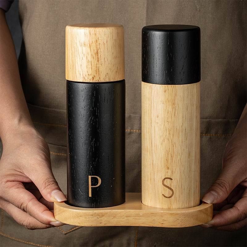 Pfeffermühlen-set Aus Eichenholz, Handmühle, Küchenutensil, Weihnachtsgeschenk Für Erwachsene, Männer Und Frauen, Dreiteiliges Set