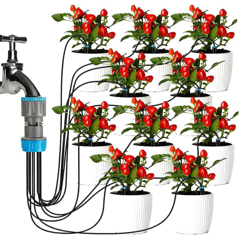 Automatisches Gartenbewässerungsset (1,6 M) Mit 10 Tropfern – Für Den Außenbereich, Höfe, Rasenflächen, Gewächshäuser, Gartenanlagen, Topfpflanzen Und Blumen