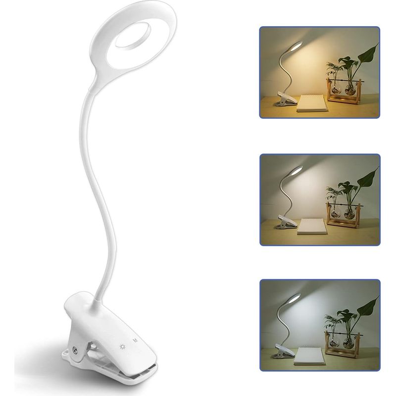 Kabellose, Wiederaufladbare 3-w-led-tischleuchte, 24 Leds, Touch-nachttischlampe Mit Clip, 3 Farben Und 3 Helligkeitsstufen