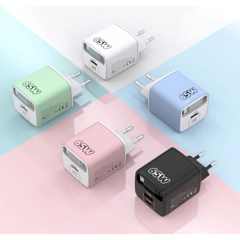 Einziehbares Kabel, Pd65w, Macaronfarbenes Ladegerät, Reiseladegerät, Mehrfach-pd+usb-schnellladeadapter (europäischer Standard / Blau)