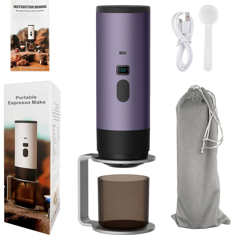 Tragbare Espressomaschine, Freihändige Reisekaffeemaschine Für Camping, Selbstheizende Auto-espressomaschine Mit Usb-c-anschluss, Inklusive Ständer Und Samt-aufbewahrungstasche