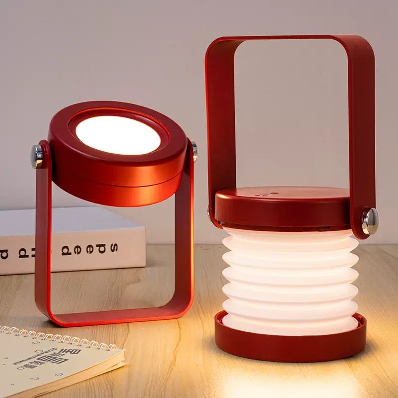 Einziehbare Laterne (rot), Dimmbare Touch-lampe, Nachttischlampe Mit Sicherheits-nachtlicht, Tragbarer Nachttisch