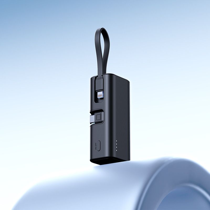 Pd22,5w Ultra-schnellladegerät, Integriertes Kabel, Mini-powerbank, Tragbare Kapsel, Mobile Stromversorgung, 5000mah (schwarz)