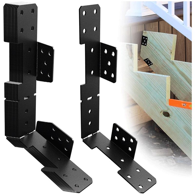 Set Mit 10 Verstellbaren Stützen Für Treppenwangen – Robuste Stahlbefestigungswinkel Für Holzstufen (schwarz, 28 Cm)