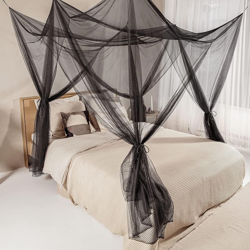 Moskitonetz Für Doppelbett, Inklusive Aufhängevorrichtung Und Tragetasche – Schwarzes, Rechteckiges Design Für Zuhause Und Reisen