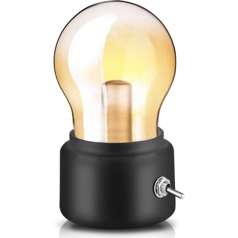 Retro-glühbirne (schwarz), Mini-usb-wiederaufladbare Led-nachttischlampe, Elegant, Ideal Für Schlafzimmer Oder Büro.