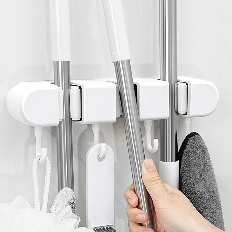 Wandmontierter Besen- Und Mopphalter – Optimale Aufbewahrungslösung Für Zuhause, Mit Halterungen Und Haken Für Maximale Platzersparnis