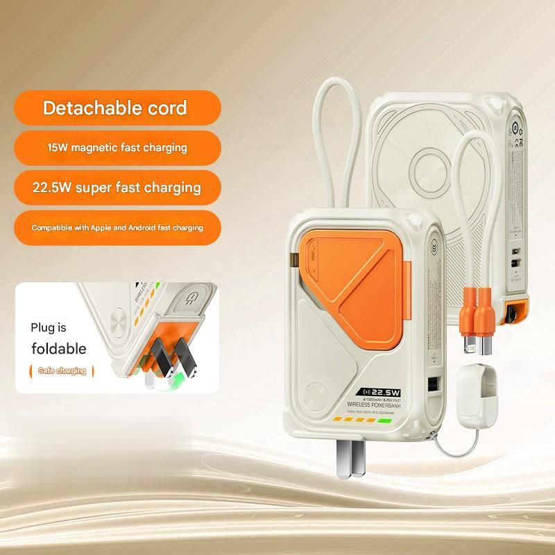Magnetische Powerbank, Ultraschnelles Pd-laden, Multifunktionales Kabelloses Laden, Wandsteckdosenladegerät, Mobile Stromversorgung (weiß)