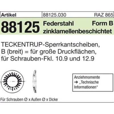TECKENTRUP-Sperrkantscheiben ART 88125 C 60 flZnnc SKB 8 flZnnc K