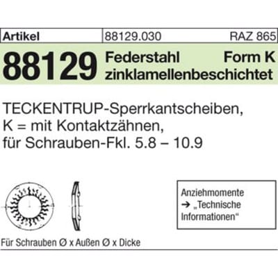 ART 88129 TECKENTRUP-Sperrkantscheiben 1.4401, SKK 10, m. Kontaktzähnen A 4 S