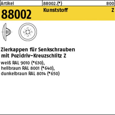 Kappen ART 88002 3 x 13/5,5-6 für Kreuzschlitz Z, h. braun Kunstst S