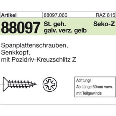 Spanplattenschrauben 89097 Senkkopf CE Stahl 4 x 25 -Z galv. verzinkt gal Zn S