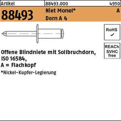Blindniete Monel ART 88493 Dorn A 4 FLAKO 3,2 x 10 S